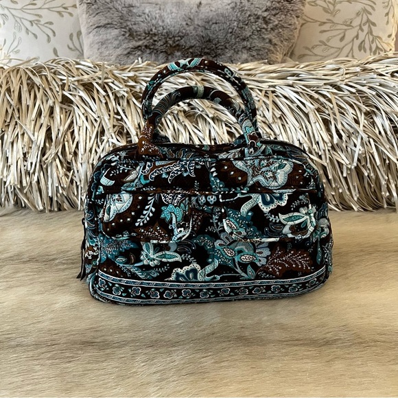 Vintage VERA BRADLEY Java Blue 2006 Small Bowler Bag Brown Floral Y2K Handbag - Picture 1 of 13